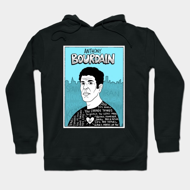 Anthony Bourdain Pop Folk Art Hoodie by krusefolkart